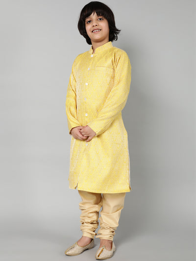 Yellow Brocade Sherwani Set