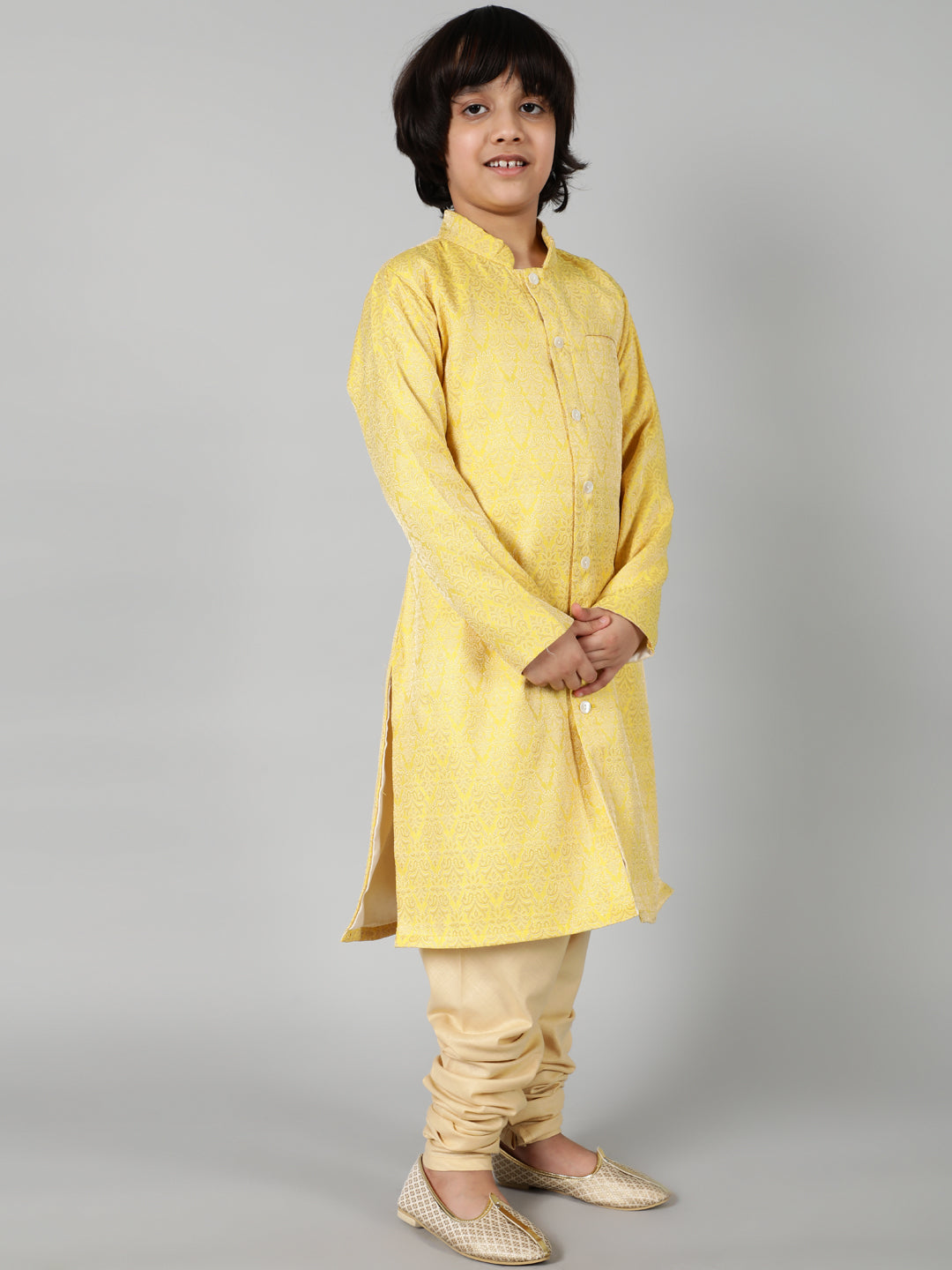 Yellow Brocade Sherwani Set