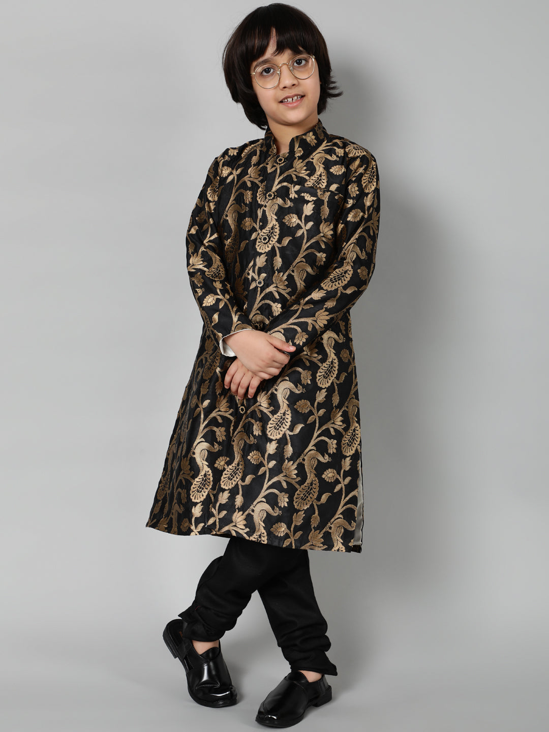 Black Jacquard Sherwani Set