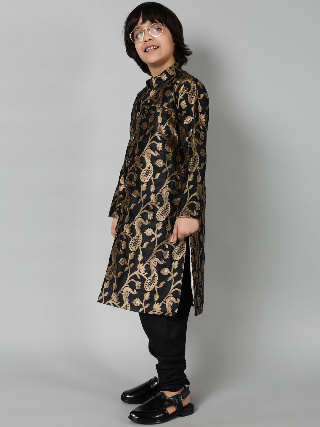 Black Jacquard Sherwani Set