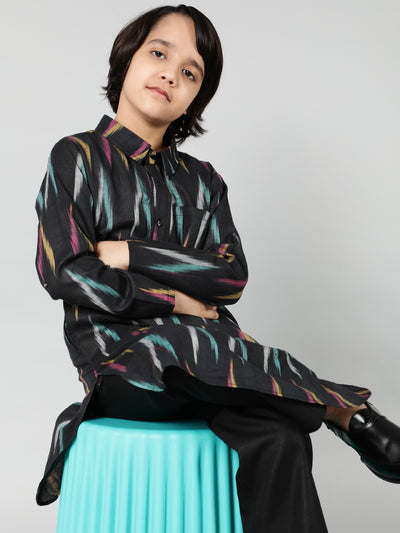 Black Ikat Pathani Kurta With Pant