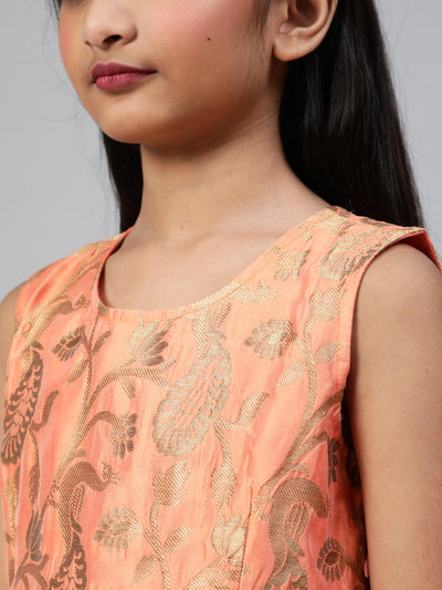 Peach Brocade Pleated Dress