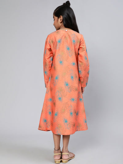 Peach Printed A-Line Dress