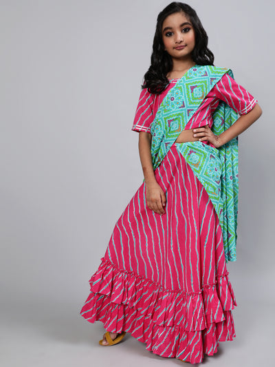 Pink Bandhani Print Saree