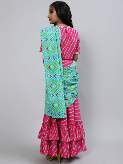 Pink Bandhani Print Saree