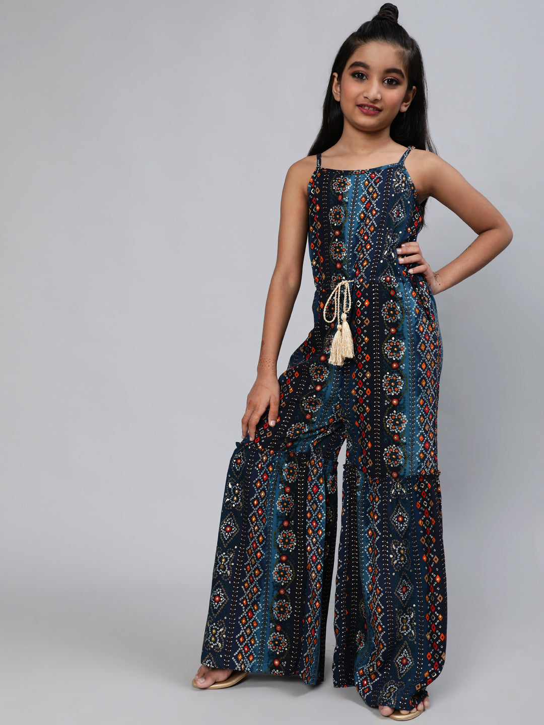 Navy Blue Bandhani Print Jumpsuit