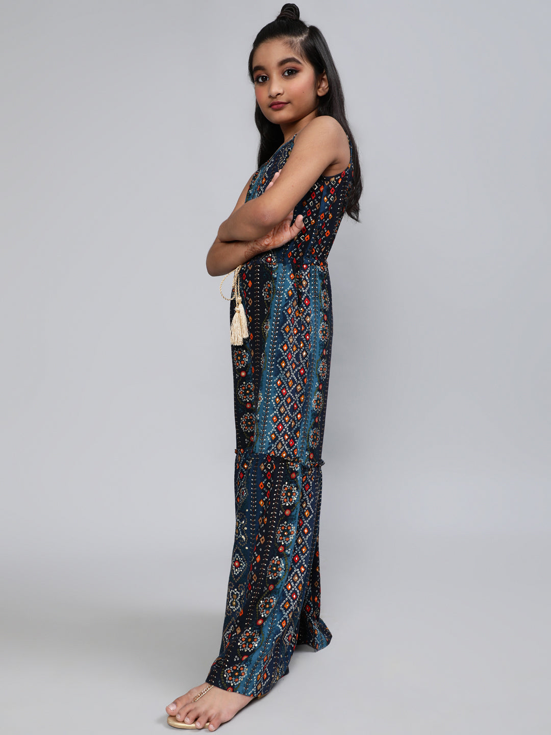 Navy Blue Bandhani Print Jumpsuit