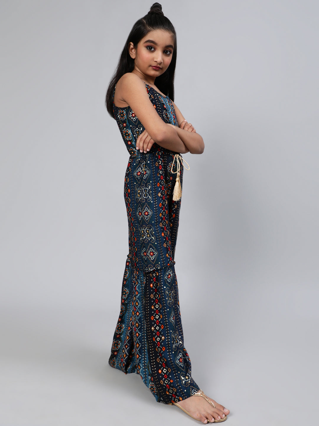 Navy Blue Bandhani Print Jumpsuit