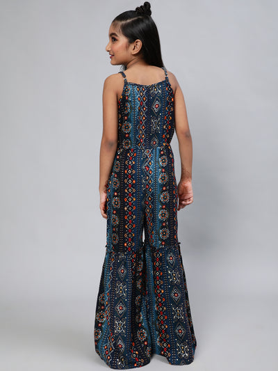 Navy Blue Bandhani Print Jumpsuit