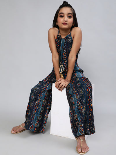 Navy Blue Bandhani Print Jumpsuit