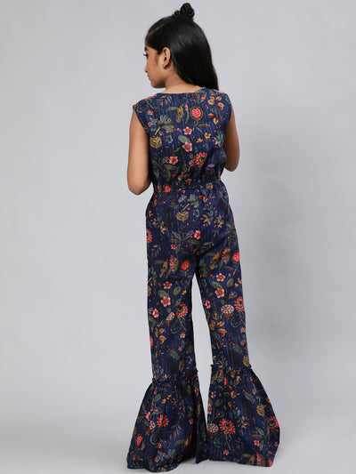 Navy Blue Floral Print Jumpsuit