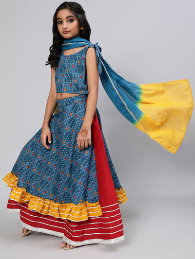 Indigo Layered Lehenga Chaniya Choli Mother Daughter Combo