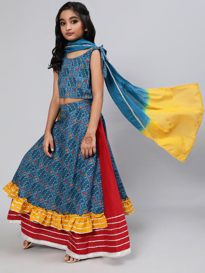 Blue Patola Print Lehenga Choli With Dupatta