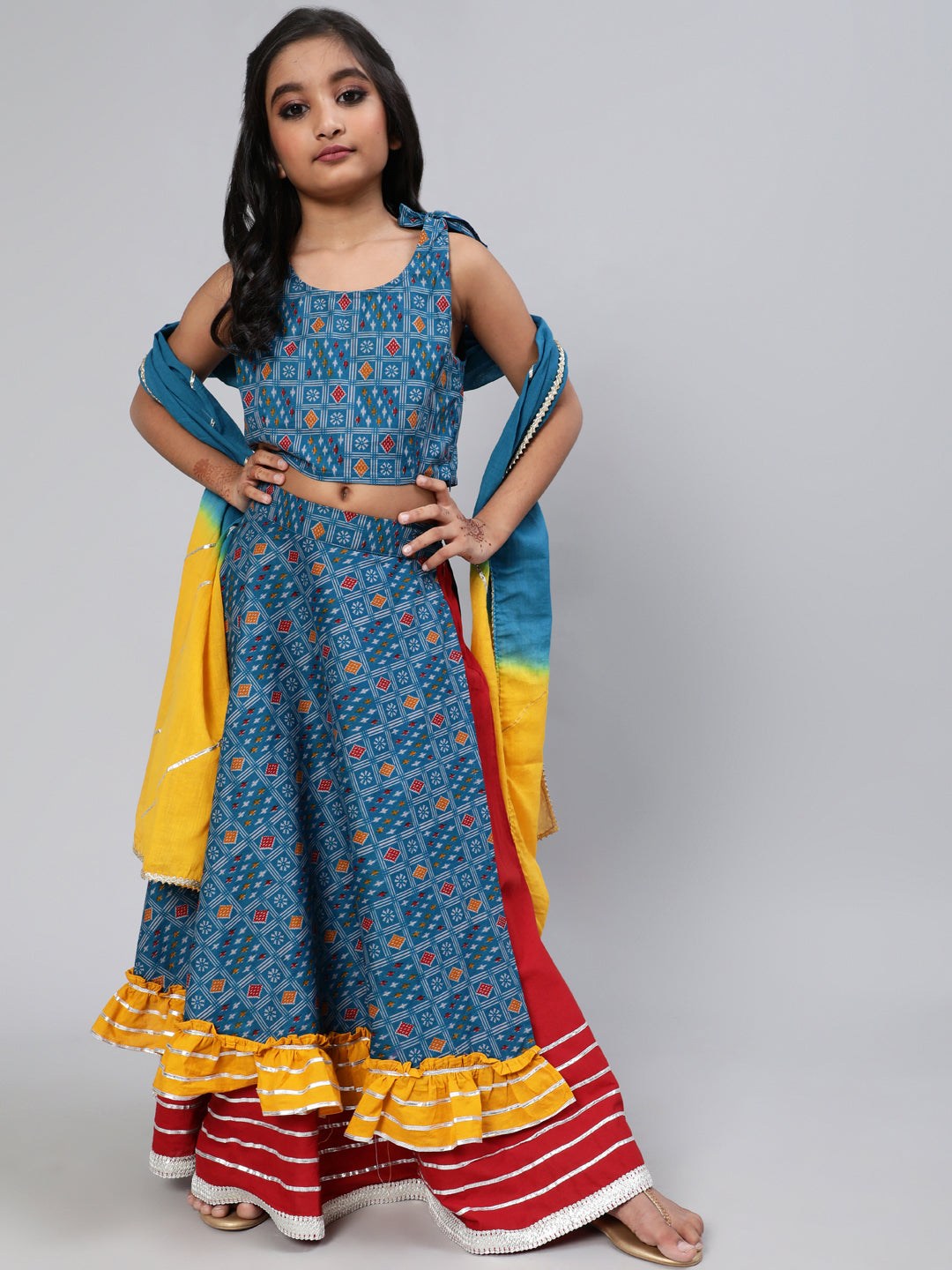 Indigo Layered Lehenga Chaniya Choli Mother Daughter Combo