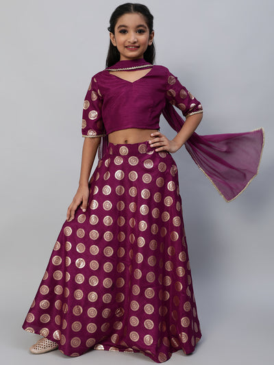 Purple Foil Printed Lehenga Choli With Dupatta