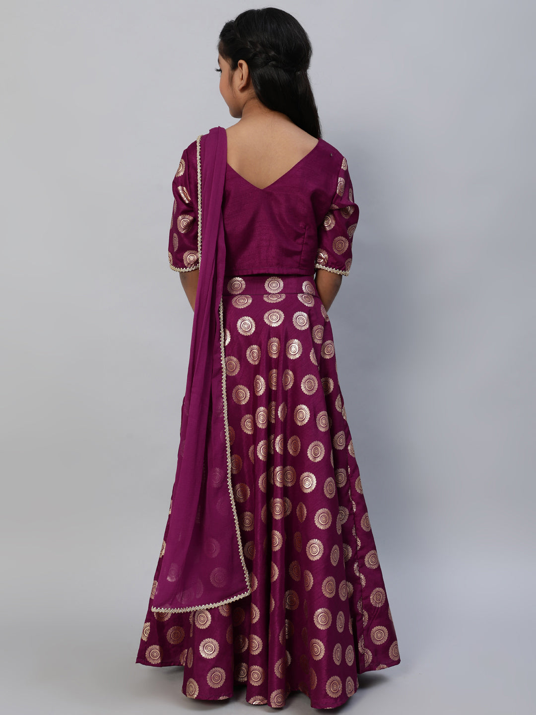 Purple Foil Printed Lehenga Choli With Dupatta