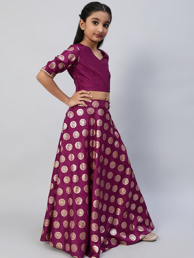 Purple Foil Printed Lehenga Choli With Dupatta