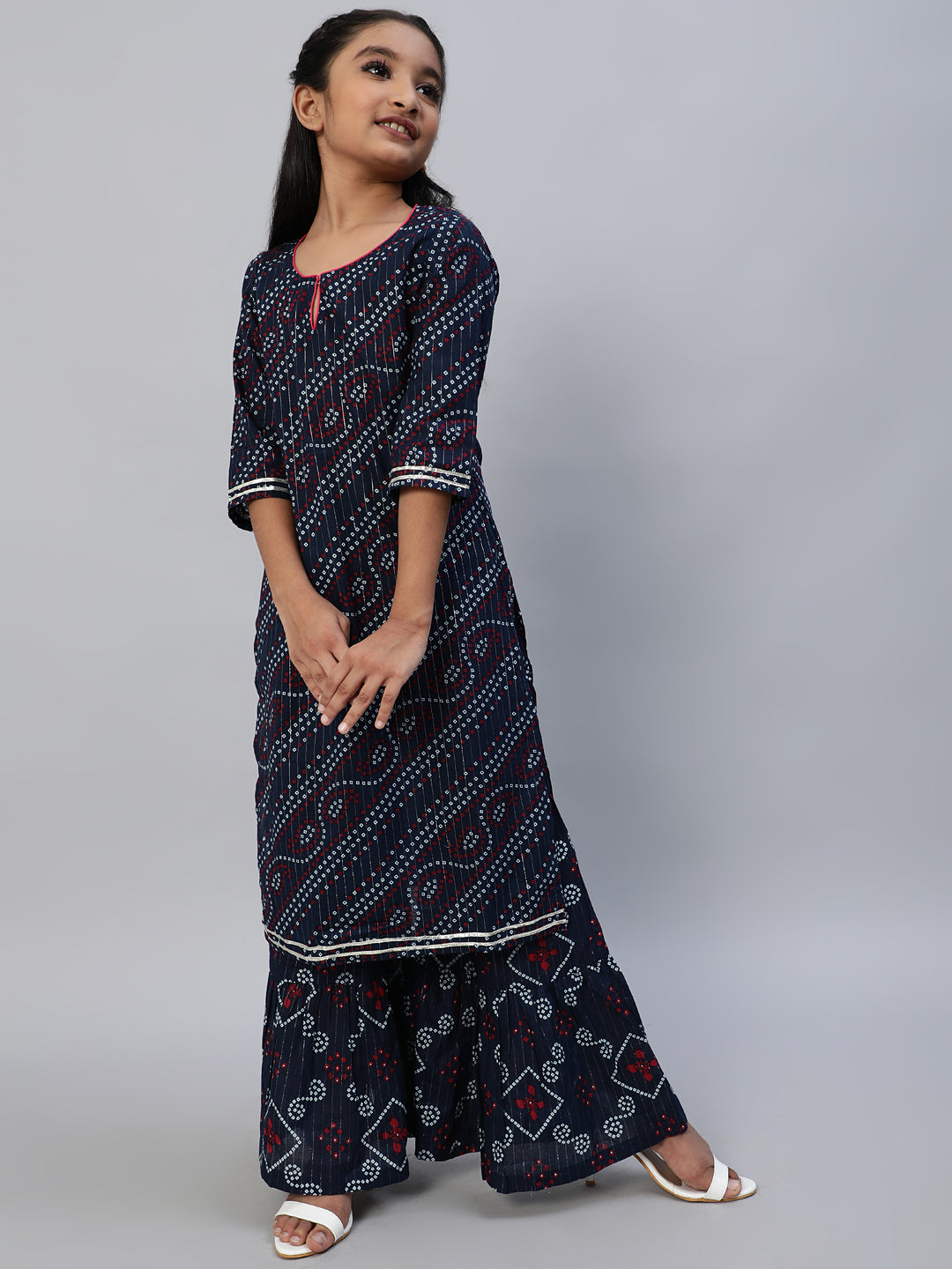 Navy Blue Bandhani Print Kurta With Palazzo