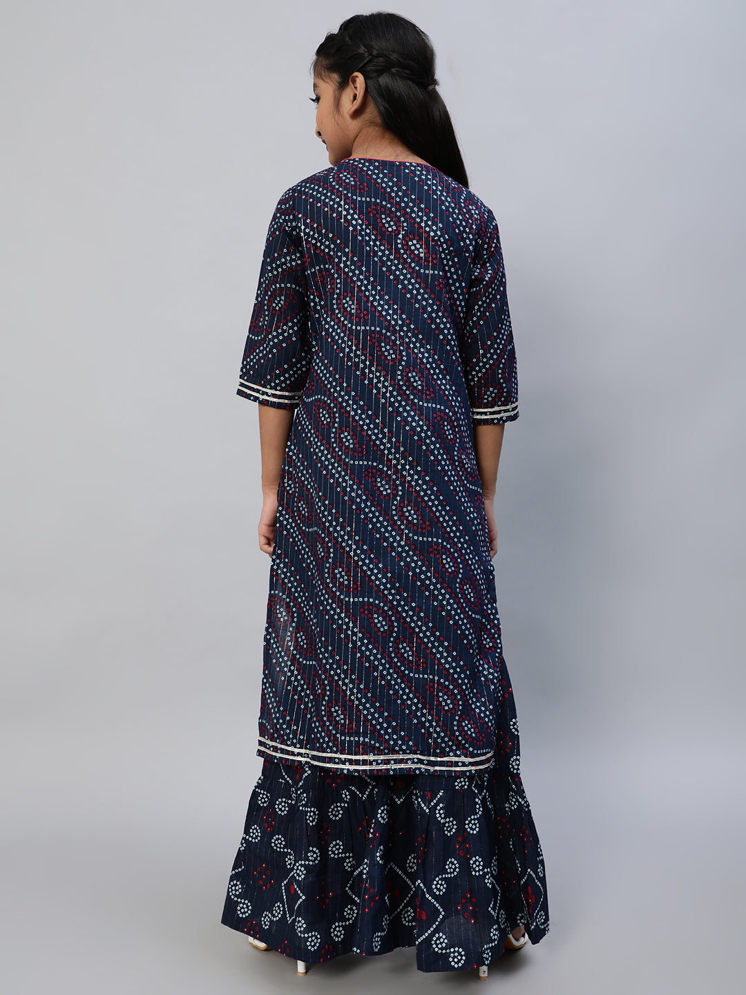 Navy Blue Bandhani Print Kurta With Palazzo