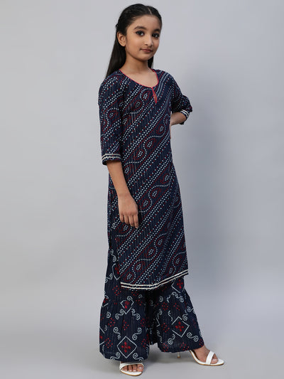 Navy Blue Bandhani Print Kurta With Palazzo