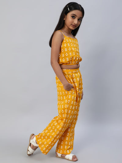 Yellow Printed Top With Palazzo