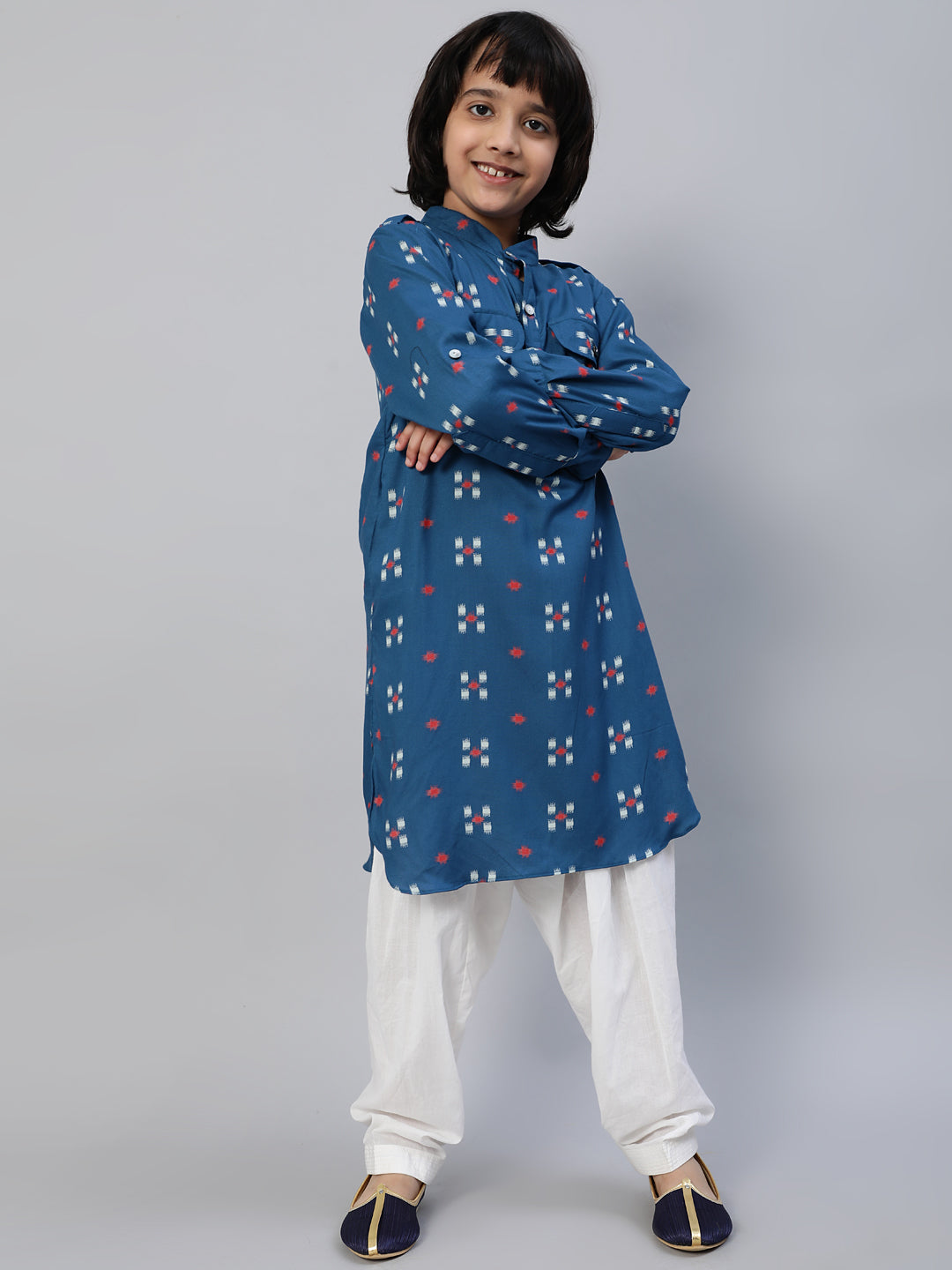 Blue Printed Pathani Kurta