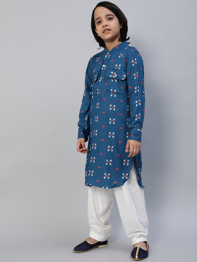 Blue Printed Pathani Kurta