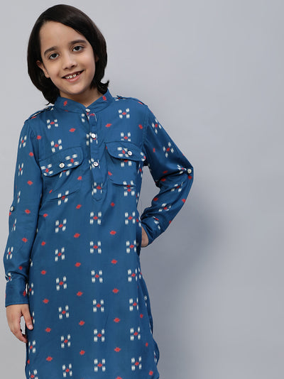 Blue Printed Pathani Kurta