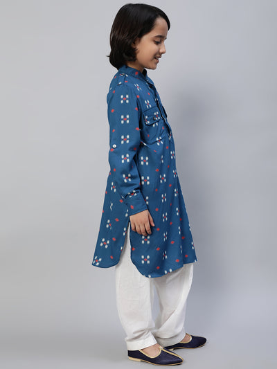 Blue Printed Pathani Kurta