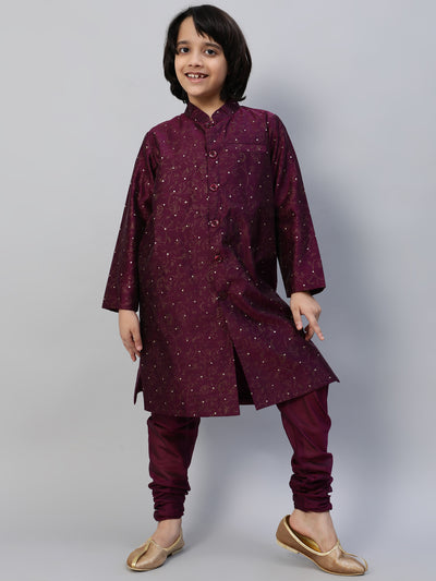 Purple Printed Sherwani With Churidar