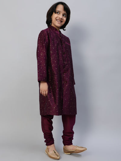 Purple Printed Sherwani With Churidar