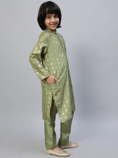 Green Foil Printed Kurta With Pant