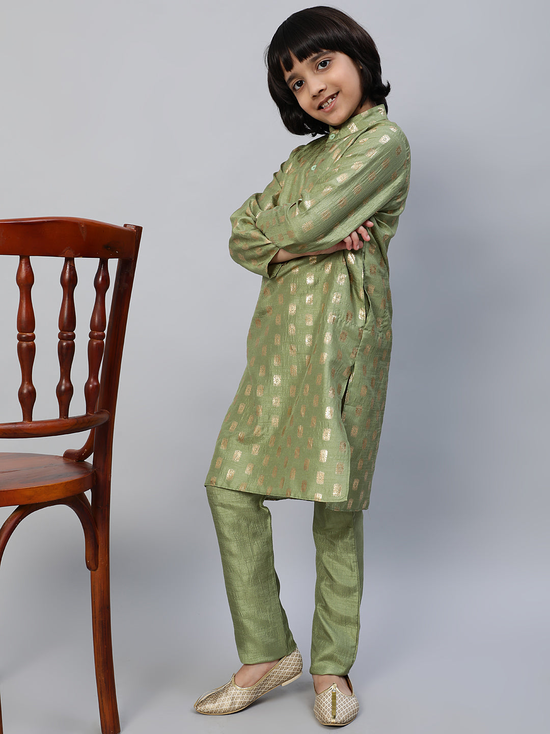 Green Foil Printed Kurta With Pant