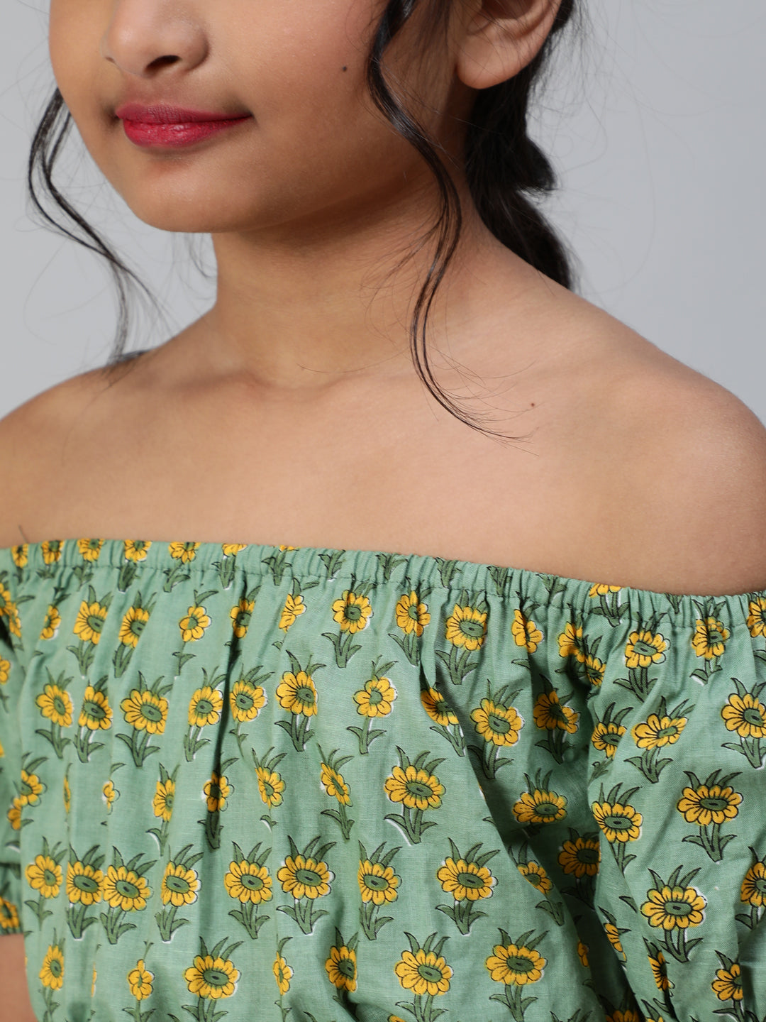 Green Floral Print Crop Top With Palazzo