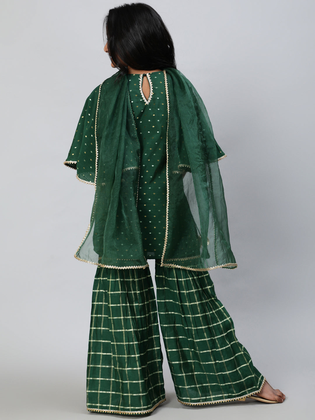 Green Embellished Kurta Sharara With Dupatta