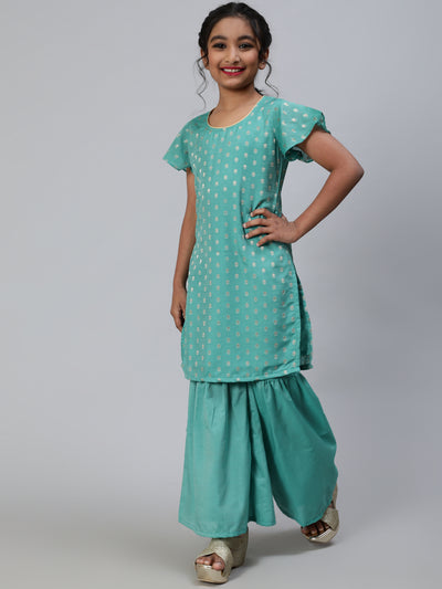 Green Woven Kurta With Sharara