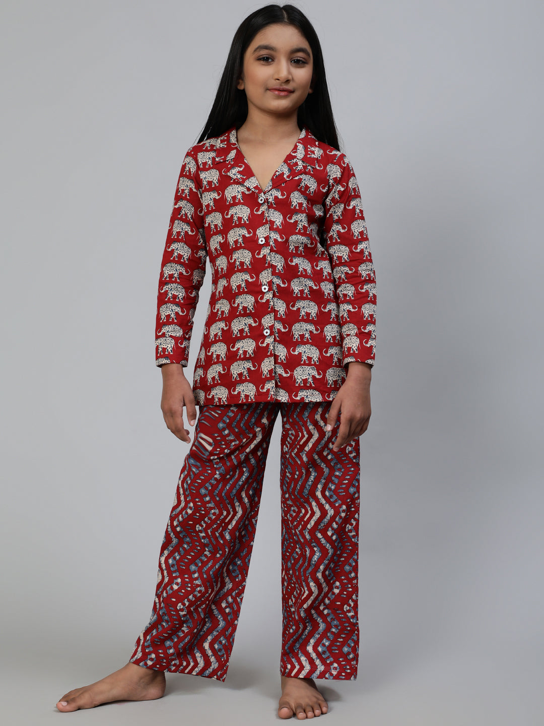 Maroon Abstract Print Night Suit