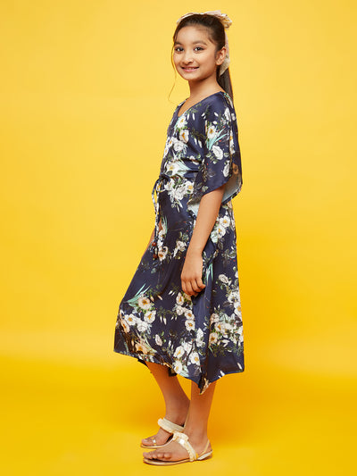 Navy Blue Floral Print Midi dress