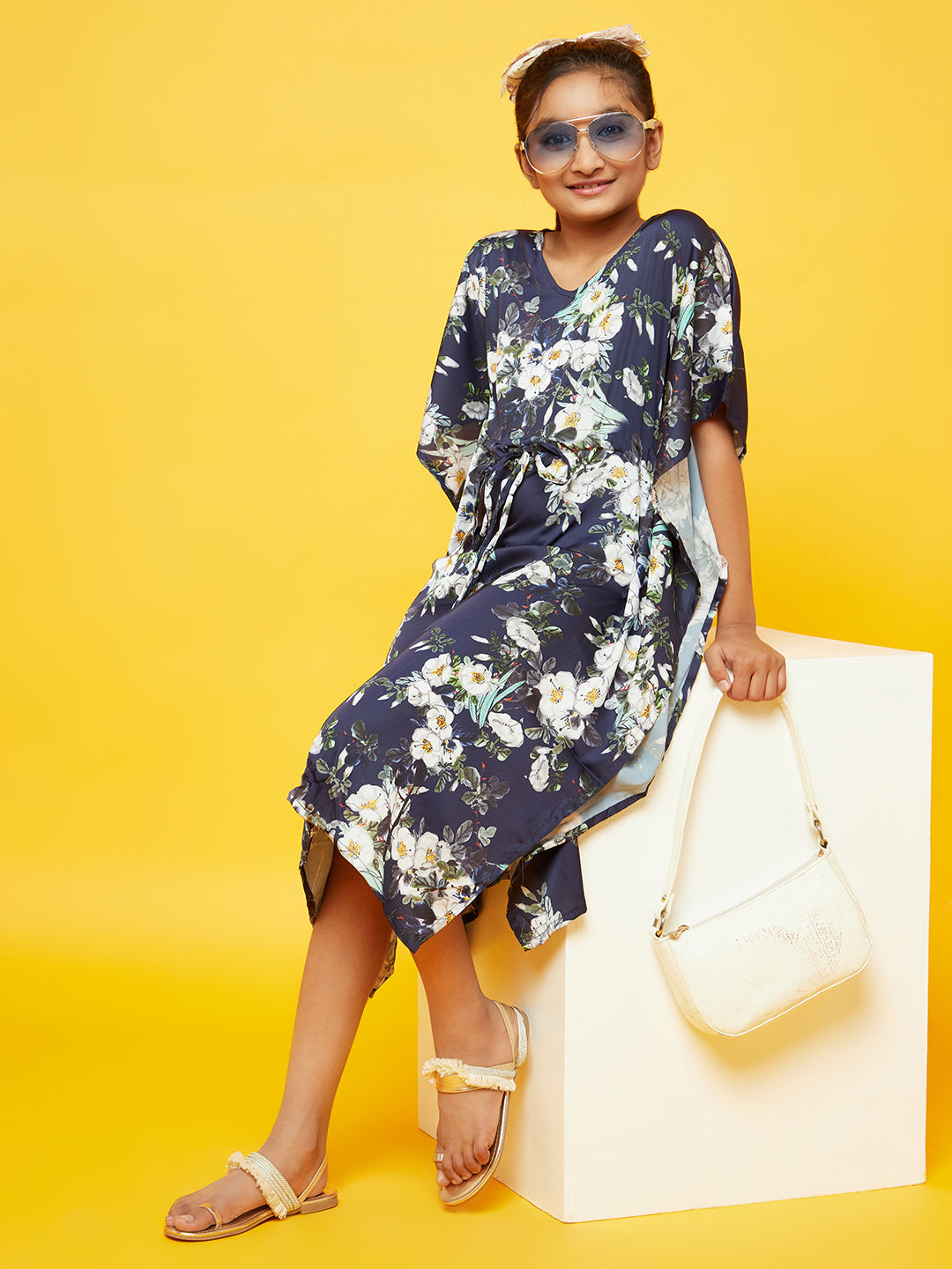 Navy Blue Floral Print Midi dress