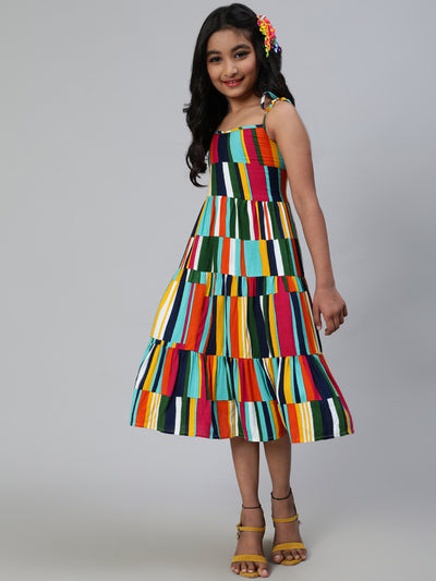 Multicolor Striped Tiered Dress