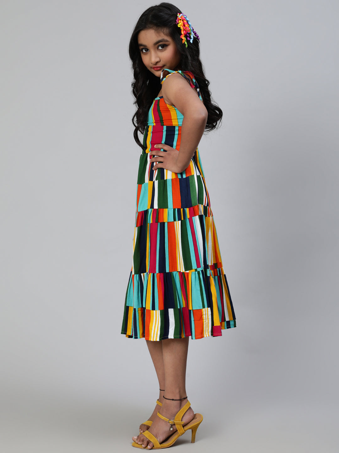 Multicolor Striped Tiered Dress