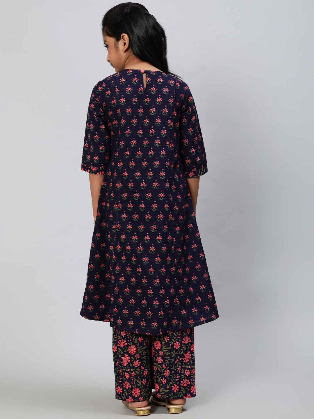 Blue Floral Print Double Layered Kurta With Palazzo