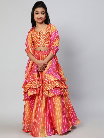 Orange Leheriya Print Lehenga Choli With Dupatta