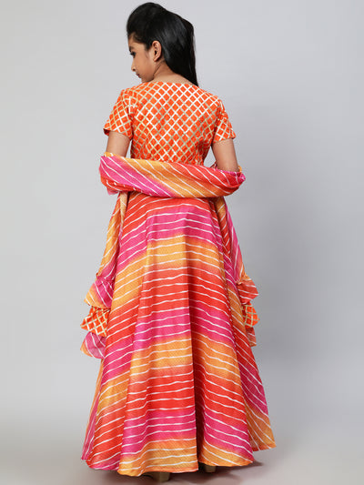 Orange Leheriya Print Lehenga Choli With Dupatta