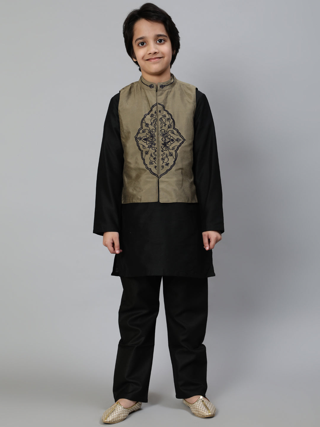 Black Embroidered Kurta Pant With Nehru Jacket