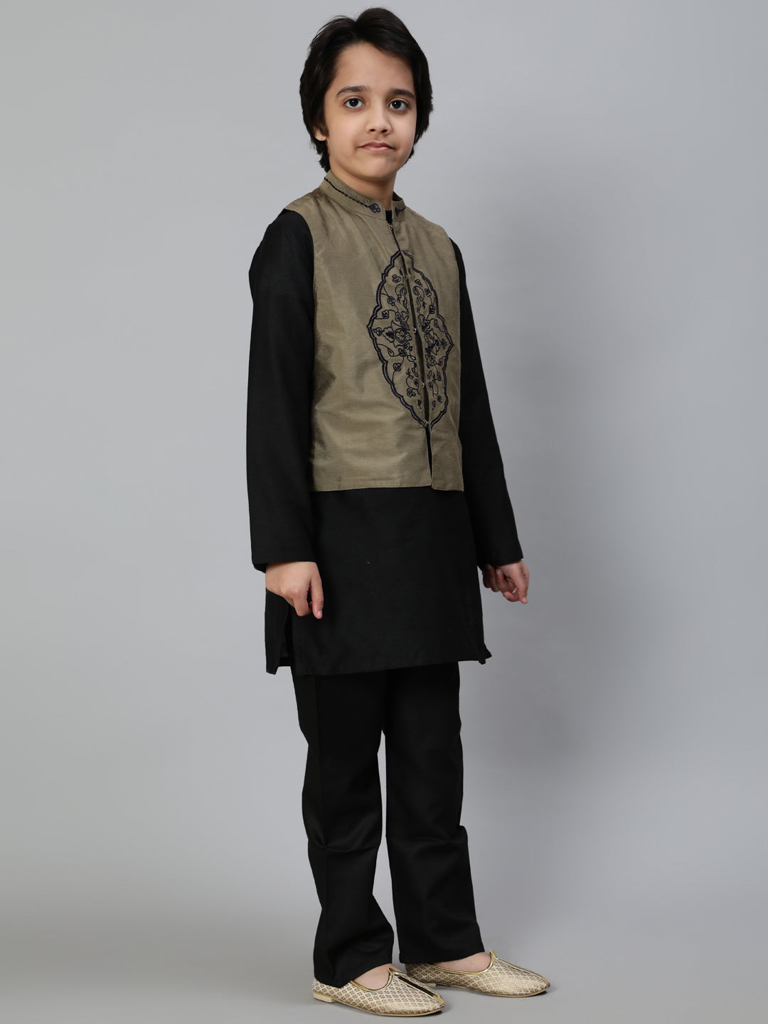 Black Embroidered Kurta Pant With Nehru Jacket