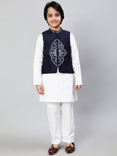 White Embroidered Kurta Pant With Nehru Jacket