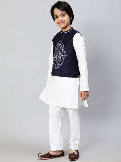 White Embroidered Kurta Pant With Nehru Jacket