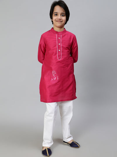 Magenta Embroidered Kurta