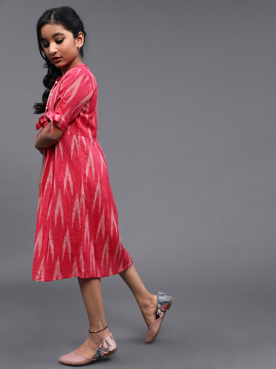 Pink & White Ikat Design Short Dress